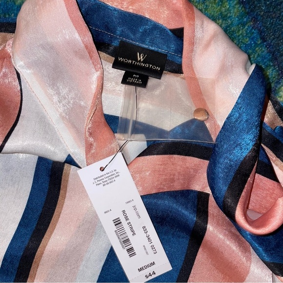 Worthington Multicolor Striped Blouse with Bow - Picture 4 of 5